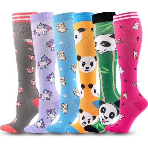 2021 New Women Four Seasons Pressure Stockings Compression Cartoon Love Men And Outdoor Animal Pattern 15-20mmhg 6pair