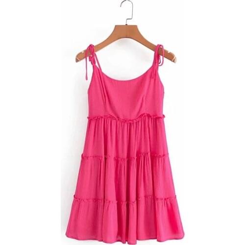 2021 Summer New Sweet Two Color Lace Up Dress Dlqz1230