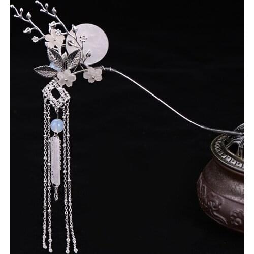 New Women Photography Dress Accessories Fairy Floral Moon Pattern Hairpin Exquisite Archaistic Long Tassels Hair Claw MA