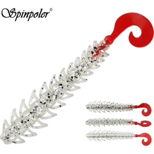 New Double Colors 5pcs/lot Curl Tail Softbaits Soft Plastic Lure Bait Mold GrubTail Ribbed Worm 11.5cm 4.5in