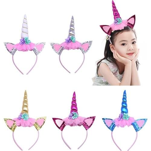 1pc Lovely Unicorn Headband Baby Girls Birthday Party Favors Colorful Unicorn Horn Ornament for Birthday Party Decorations Gifts