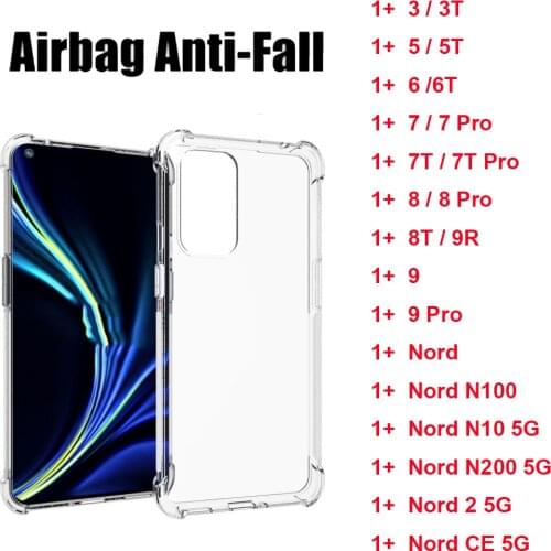 Shockproof Soft TPU Airbag Case For Oneplus 8T 5 2 3T A3000 A3010 6 7T Pro 9R Nord CE 5G N10 N100 N200 Clear Silicone Back Cover