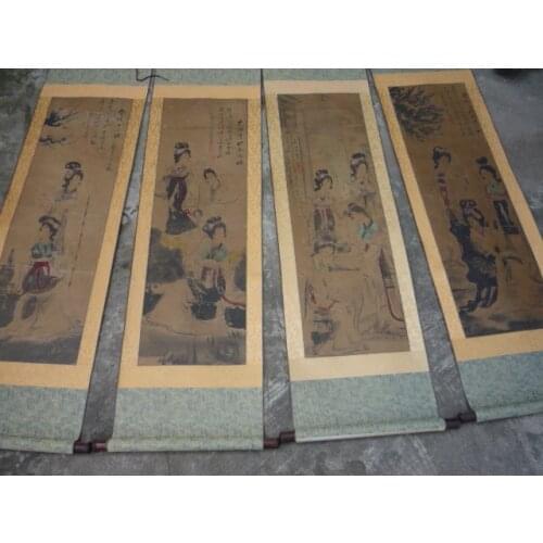Hand-painted Chinese paintings, Hanging picture of the Qing Dynasty in China, Twelve beauty, a set,free shipping