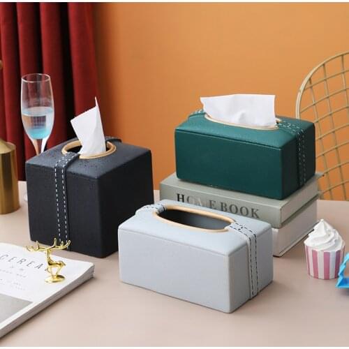 Modern Rectangle/Square Ceramic Tissue Box Dining Room Decoration Imitation Leather Removable Tissue Storage Box Home Decoration