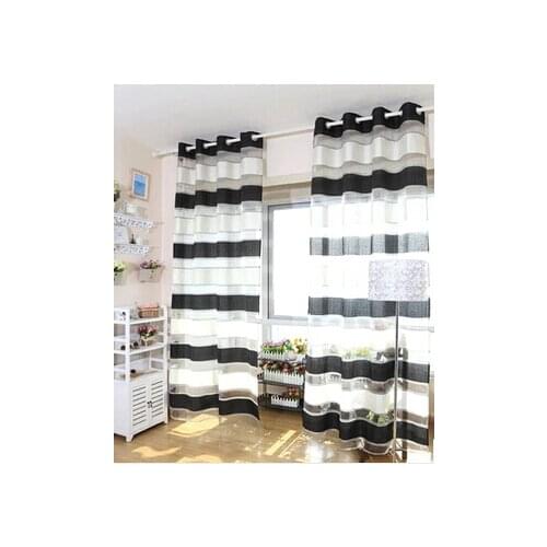 Deco white and black stripe tulle/yarn/voile blind curtains for living room,window sheer panels door partition curtain