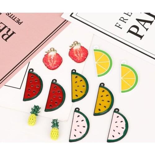 Top 4Pcs Creative Enamel Metal Alloy Fruit Shapes Charm Pendant for DIY Earring Bracelet Necklace Jewelry Findings Craft Making