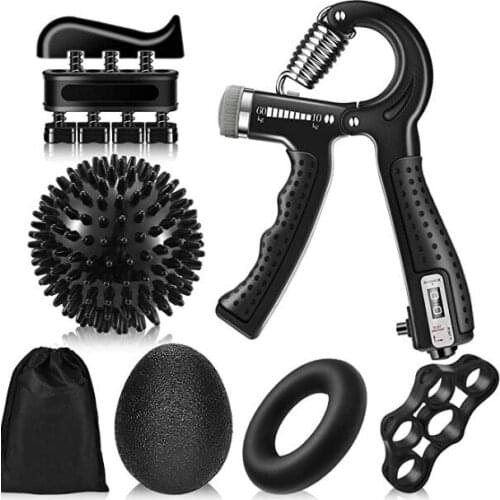 Gym Fitness Adjustable Count Hand Grip Set Finger Forearm Strength Muscle Recovery Gripper Exerciser Trainer Ball Decompression