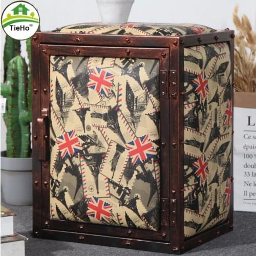 Vintage Bedside Table Nightstand With Storage Cabinet Iron Frame PU Leather Retro Side Storage Table For Living Room Bedroom