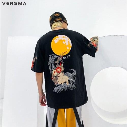 VERSMA Japanese Harajuku Top Vintage Clothing Flower Embroidery T-shirt Men Women Summer Streetwear Oversized Retro T Shirt Men