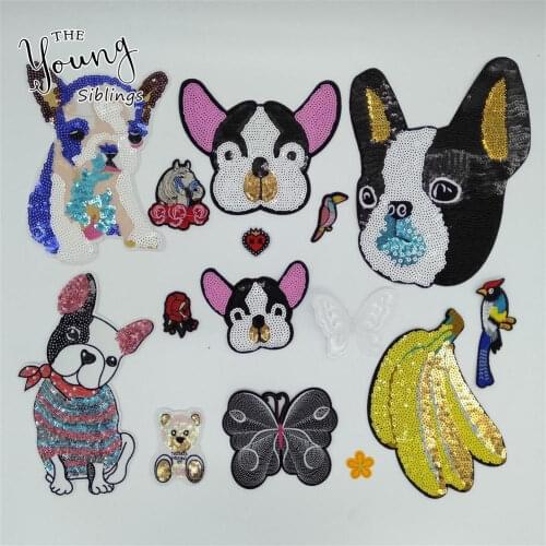 High quality sequins Banana Dog Hot melt adhesive Patch DIY Iron on patch Embroidery Badges Clothing Accessories Craft supplies