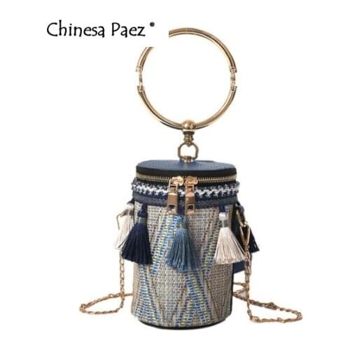 New Korean Tassel Chic Chain Wild Straw Bucket Bag Shoulder Ins Fashion Messenger Handbags For Women Bohemia Handbag travel bag