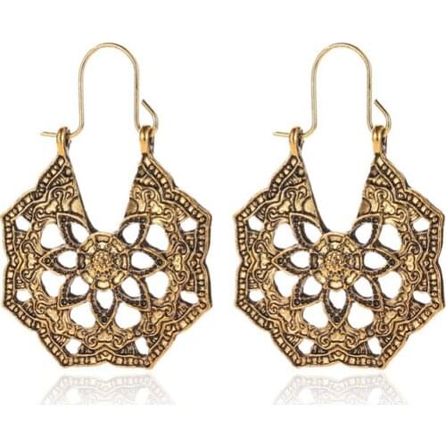 Boho Retro Hollow Flower Vintage Sleeper Golden Silver Plated Alloy Drop Earrings Dangle Earrings For Women