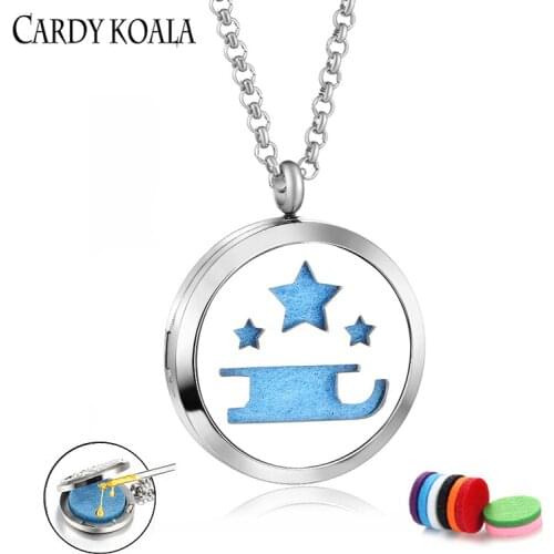 Stainless steel aromatherapy star tree pattern hollow simple wild can open perfume box necklace couple