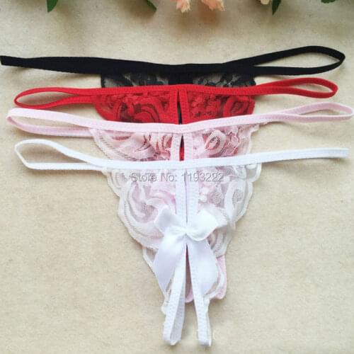 Women Sexy Lingerie Sheer Lace Floral Bow Bowknot Low Rise Briefs Thongs T Back G String Knickers Panties