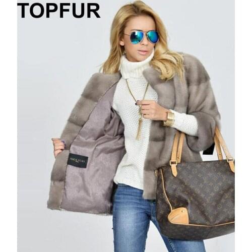 TOPFUR Winter Real Mink Fur Coat Women Natural Mink Fur Thick Warm O-Neck Three Quarter Sleeves Standard Regular Coat Women