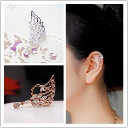 1PCS Fashion Cute Womens Crystal Angels Wings Ear Clip Clamp Wrap Cuff Earring Fashion Gold & Jewelry Gifts For Her