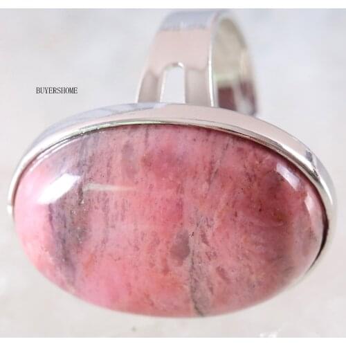 1Pcs Jewelry Gift Adjustable Ring For Women Men Natural Stone Oval Bead Pink Rhodonite Finger Ring Z121