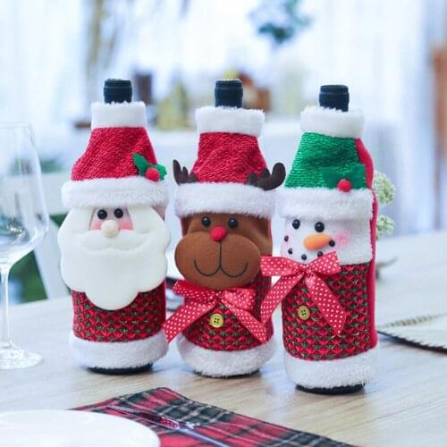 1pcs Christmas Red Wine Bottle Covers Cloth Bag Santa Claus Glass Bottle Protector Bag Snowman,Elk Christmas Decoration For Home