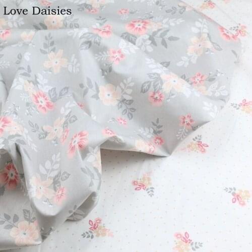 00% Cotton Width235cm GRAY WHITE Pastoral Pink Flower Dot Twill Fabric for DIY Bedding Apparel Dress Blouse Decor Handwork Sheet