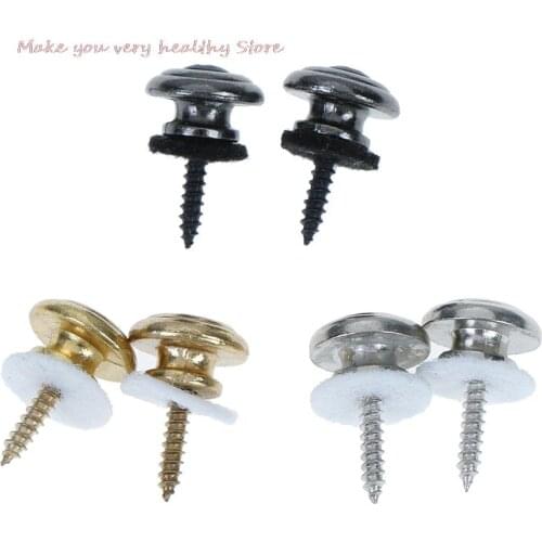 2Pcs Copper Guitar Strap Locks Mushrooms Heads Guitar Bass Strap Locks Pins Belt Buckle Buttons Silver/Black Guitar Strap Lock