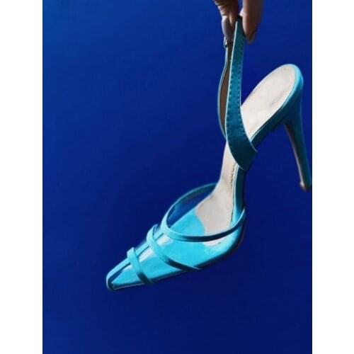 2021 European and American Pointed Low-Cut High Heels Transparent Cutout Middle Heel Fine Heel Pumps Woman Sandals