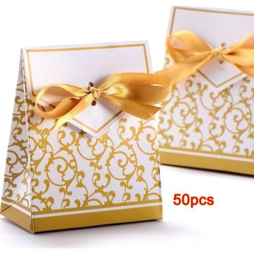 50x Box Dragee Accessory Wedding Decoration Table Baptism Party Fleur Dore