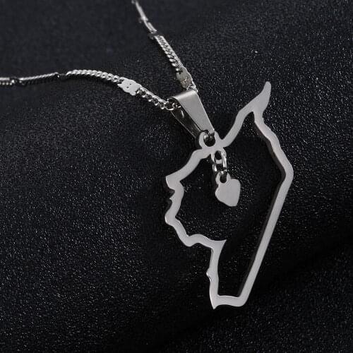 Stainless Steel Syria Map Pendant Necklaces Outline Syrians Map Heart Chain Jewelry