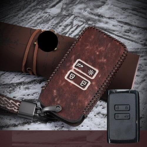 Retro style genuine leather Car Key Case Cover For Renault Captur Espace Clio Megane Koleos Kadjar scenic 4 16-19