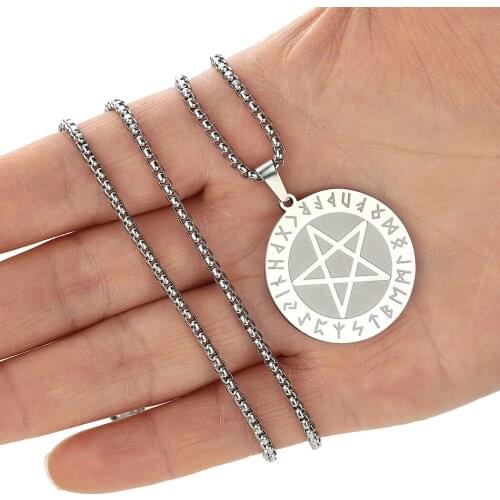 CHENGXUN 24 Runes Pentagram Pendant Necklace Valknut Nordic Rune Wiccan Jewelry Amulet Charm Necklaces for Men and Women Gift