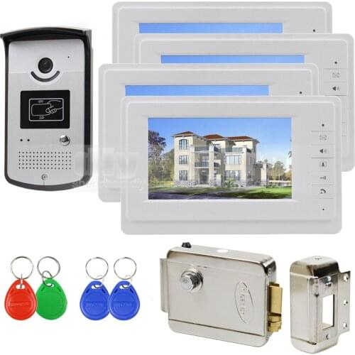 DIYSECUR 7 inch Color Video Door Phone Handsfree Intercom Electric Lock Keyfob Unlock 1 v 4
