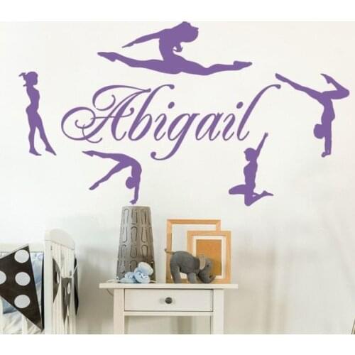 Custom Names Gymnastic Girls Wall Sticker Gymnastics Athlete Vinyl Decals Gymnastics Dance Girls Poster Girls Room Decor AZ446
