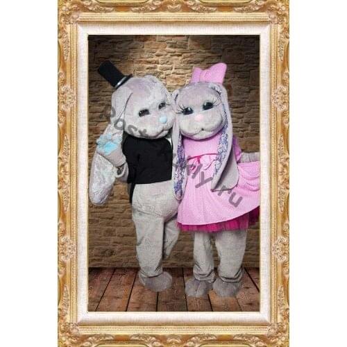 Hare Puppet Mascot Costumes grils boys Bunny mascot costumes for Adult Animal black and pink Christmas Carnival party event