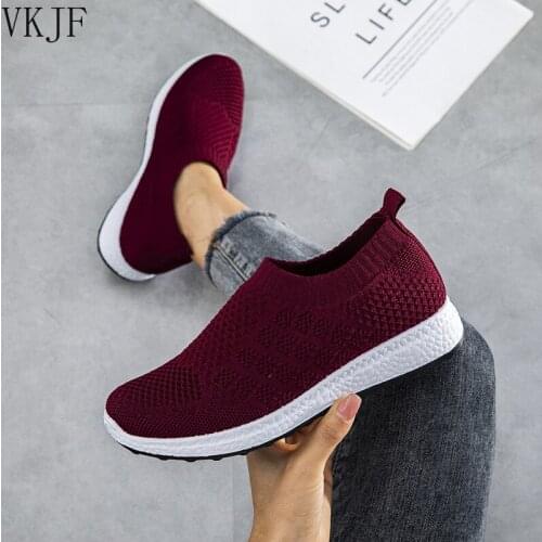 Sneakers Women Shoes 2021 New Slip-on Breathable Mesh Sock Women Casual Flat Shoes Loafers Vulcanized Shoes Woman Plus Size
