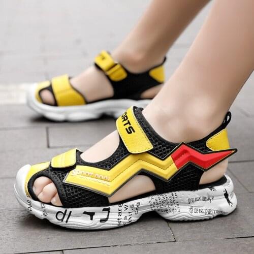 Summer High-end Sports Sandals Kids Fashion Sandalias Childrens Cartoons Beach Shoes Non-slip Soft Bottom Leather Sandals Baby