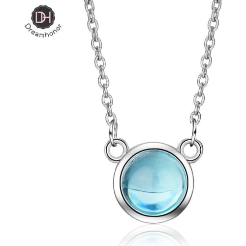Dreamhonor 2021 Fashion Blue Crystal Circle Pendant 925 Sterling Silver Chain Necklaces Jewelry Accessory