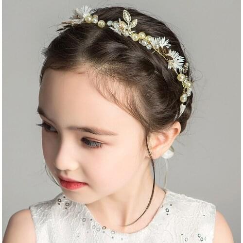 Fashion Girls Flower Hair Bands Pearl Headbands Korean Wreath Lovely Golden Hairbands Kids Hair Accessories