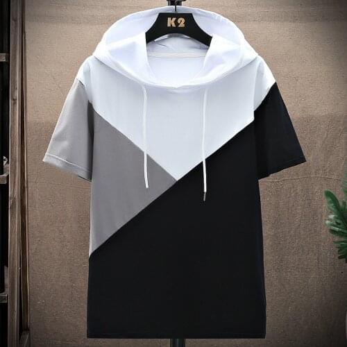 2021 Summer New Mens T-shirt Harajuku Hoodie Casual short sleeve Stitching Wind Turtleneck O-Neck Hooded Man Tshirts Sweatshirt