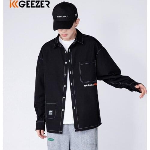 Men Shirts Oxford Long Sleeve 2021 Loose Street Black Thicken Shirt Tooling Pocket Japan Oversize Military Workwear Dropshipping