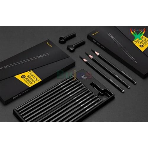 12pc/set Charcoal pencil Set Wood Charcoal pencil Student Art Sketch Painting Supply for adult kids Draw graphic pencil set tin