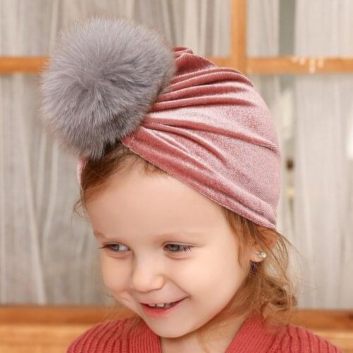 New Winter Baby Hat for Girls 10CM Genuine Fur Ball Baby Cap Pompom Infant Beanie Kids Turban Hat 8 Colors Children Hats