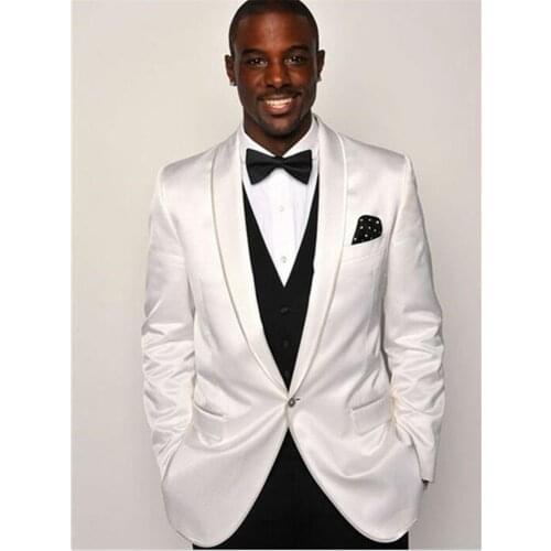 Latest men Suit White Jacket Black vest Wedding Prom Tuxedo Slim Fit Custom Groom Blazer Terno Masculino Mens Suits 3 Piece