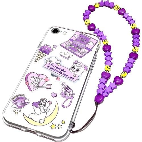 2021 New Colorful Candy Beads Chain For Phone Lanyard Strap Smile Beads Cute Jewelry Bracelet For Women Summer Trend Smiley