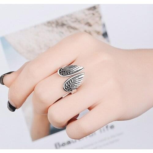 New Style Angel Wings Stretch Ring Women Men Stylish Angel Wing Shape Cuff Adjustable Opening Ring Feather Shaped Finger Jewelry