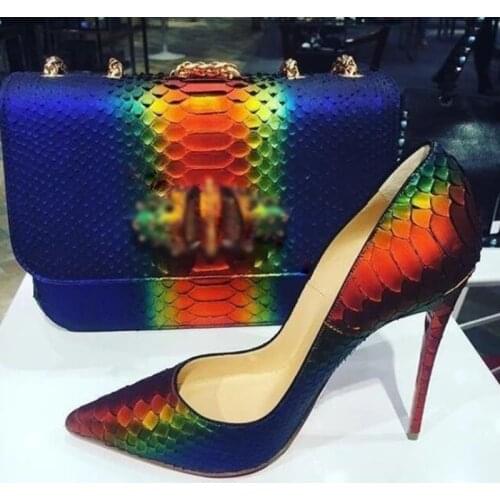 Sexy Iridescent Snake Pattern High Heel Pumps Python Colorful Dress Shoes 8cm 10cm 12cm Stiletto Heels Banquet Party Shoes