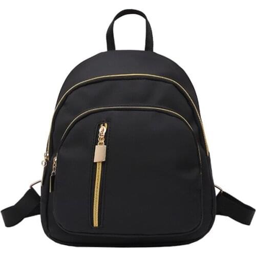 New Ladies Black Backpack Zipper Nylon Polyester Solid Color Fashion Casual Adjustable Shoulder Strap Women Bag