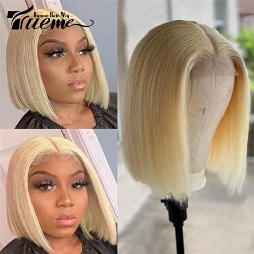 Trueme 613 Bob Lace Front Human Hair Wigs Transparent 613 Blonde Lace Wigs For Black Women Straight Human Hair Colored Short Bob