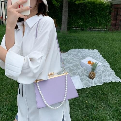 High Quality Classic Texture Creative Design Pearl Tote Purse Women Shoulder Handbag Lace Bow Metal Switch Leather Crossbody Bag