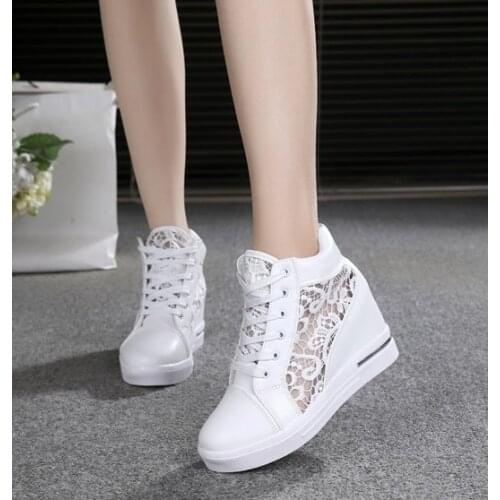 Summer Women Shoes Woman Breathable Mesh Sneakers Flats Lace Loafers Thick Heels Platform Wedges Casual Comfort Creepers