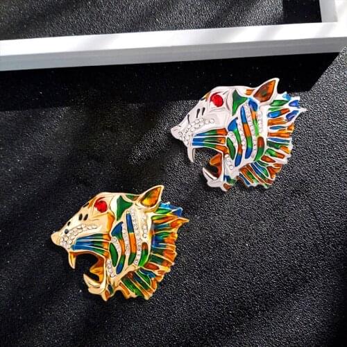 Vintage Cool Stuff Tiger Hear Animal Brooch Alloy Gold Silver Color Enamel Brooches For Men’s Clothing Party Pins Birthday Gifts