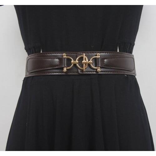 Vintage elastic Waistband Women Coffee White PU Waist Belt Hook Buckle Fashion Women Slim Corset Jacket Shirt Dress Cinch Belt